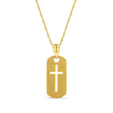 14K Solid Gold Dog Tag Cross pendant on 18" solid gold chain