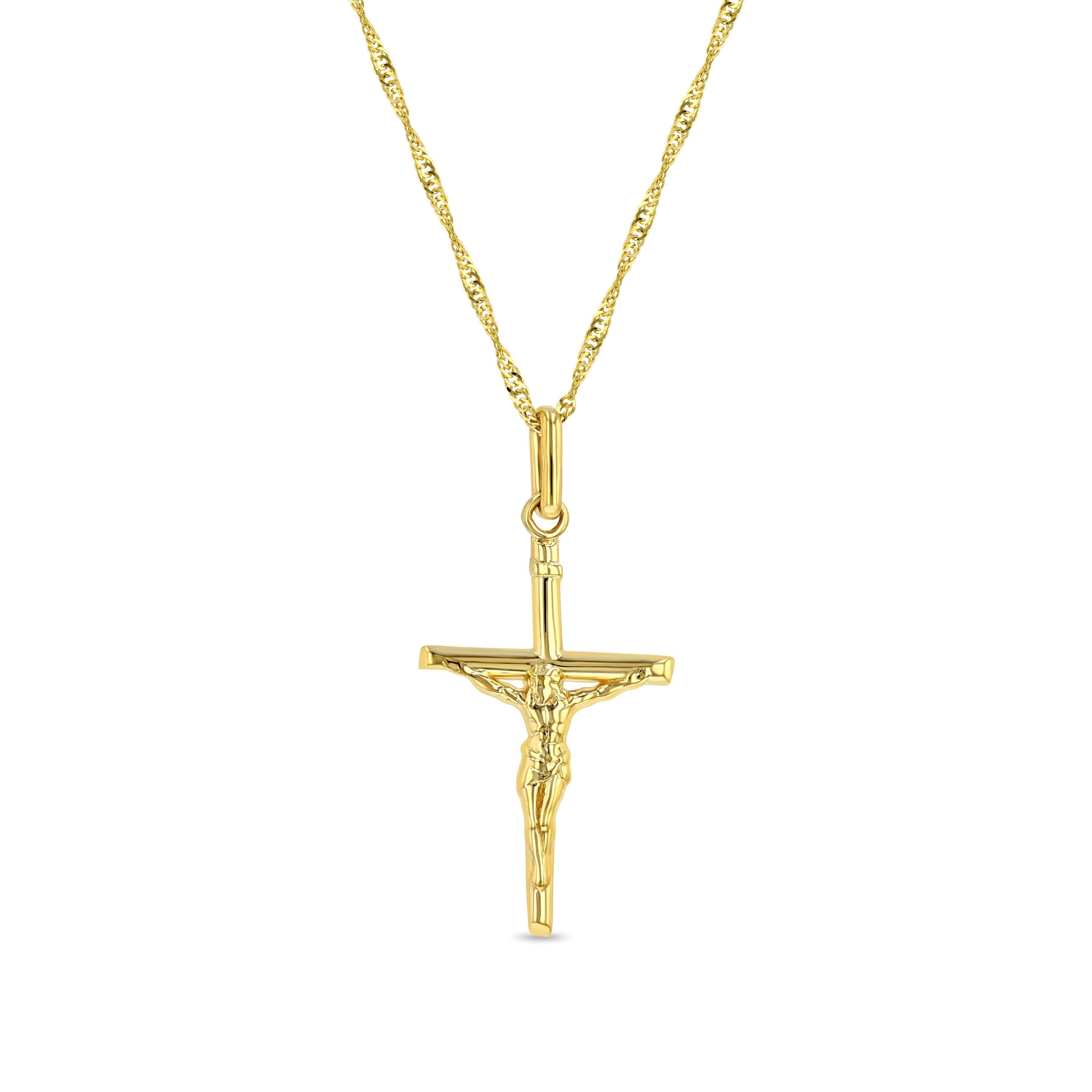 14k solid gold tiny crucifix pendant on 18" solid gold chain