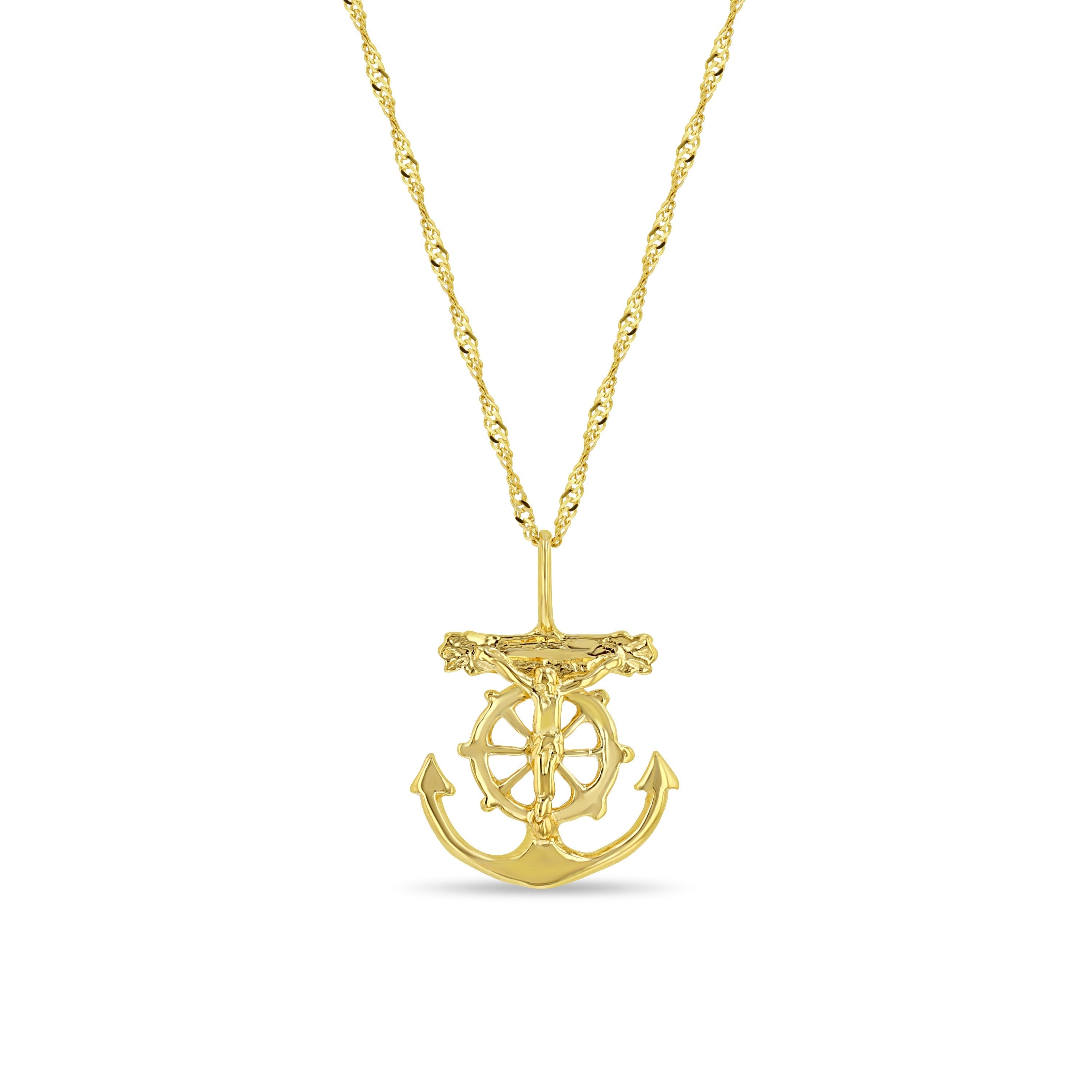 14k solid gold mariner cross pendant on 18" solid gold chain
