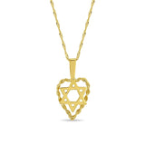 14k solid gold Star of David in heart pendant on 18" solid gold chain