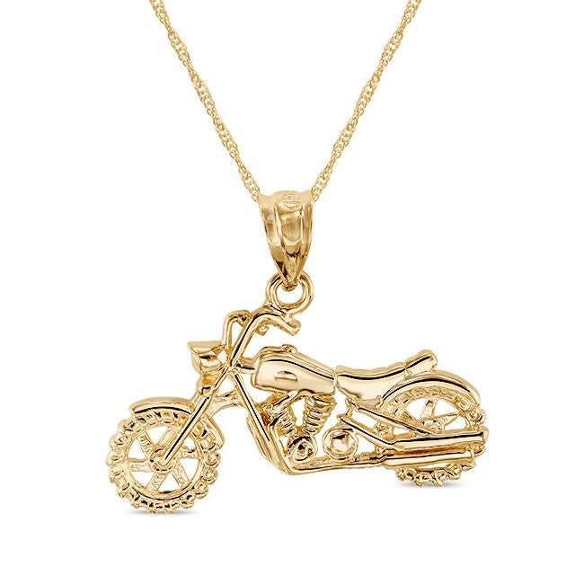 14k solid gold motorcycle pendant on solid gold chain