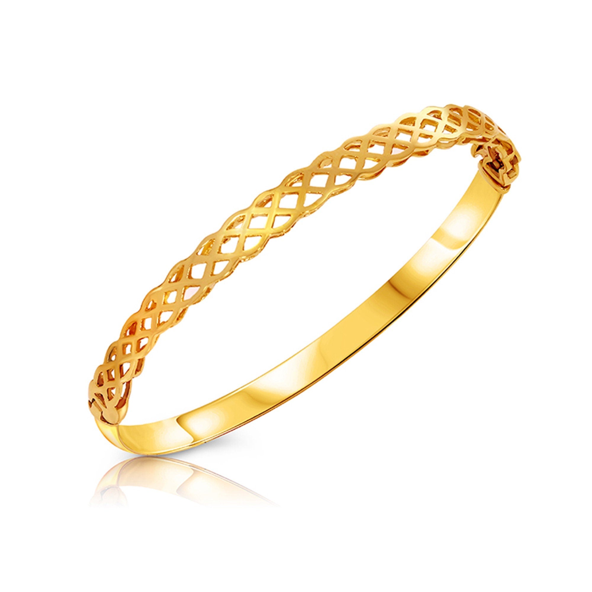 14k solid gold braided bangle bracelet. fits up to 7.5" wrist