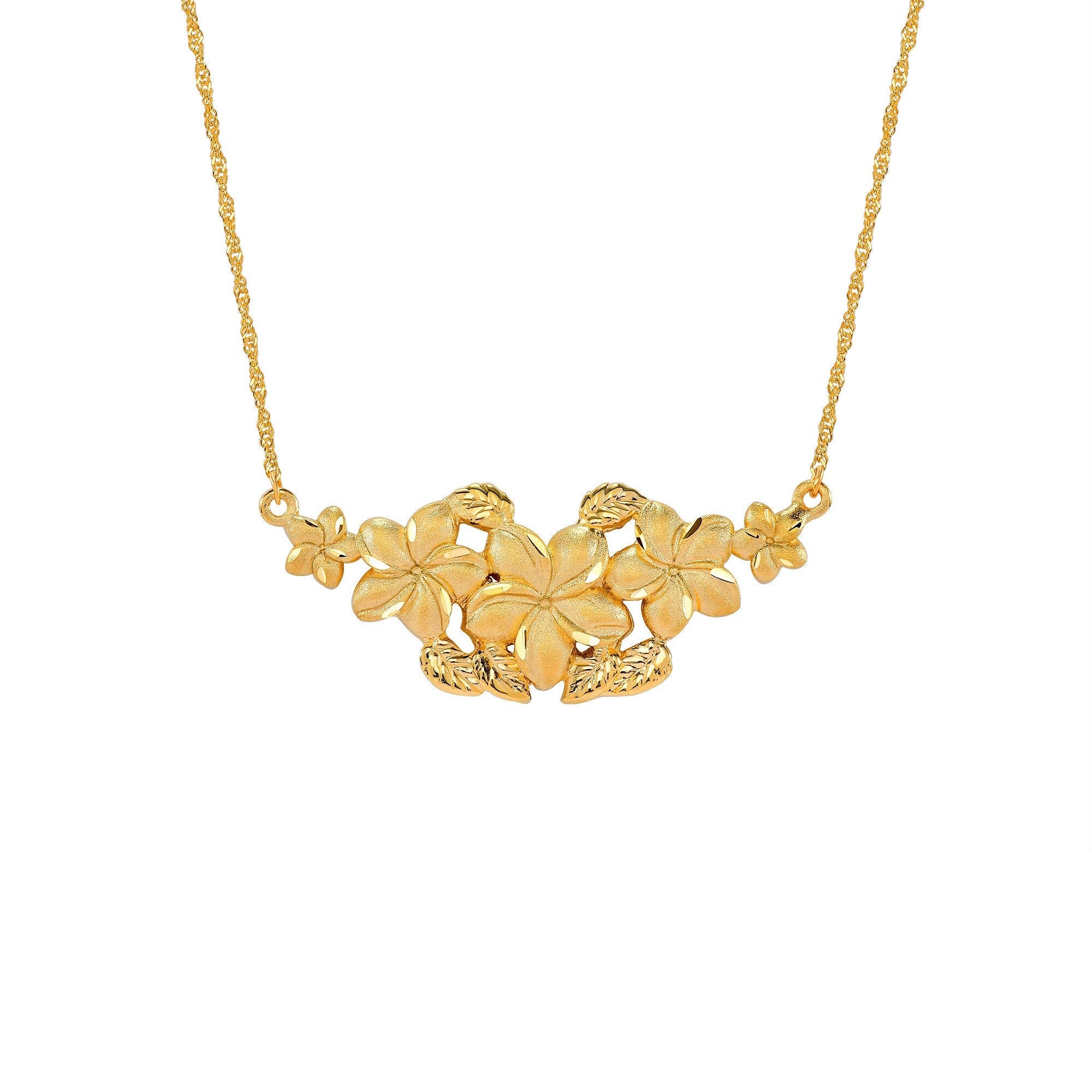 14k solid gold plumeria flower necklace