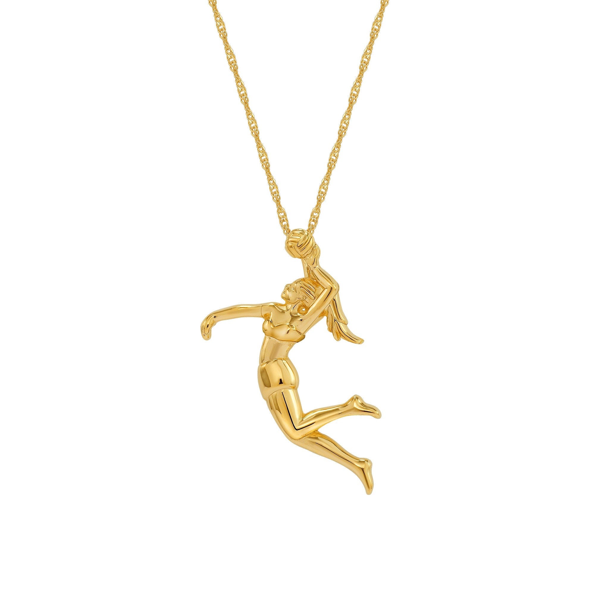 14k solid yellow gold female volleyball player pendant on 18" solid gold chain