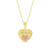 14k solid gold two tone Mom Heart Pendant on 18" solid gold chain