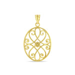 14k yellow gold filigree oval pendant