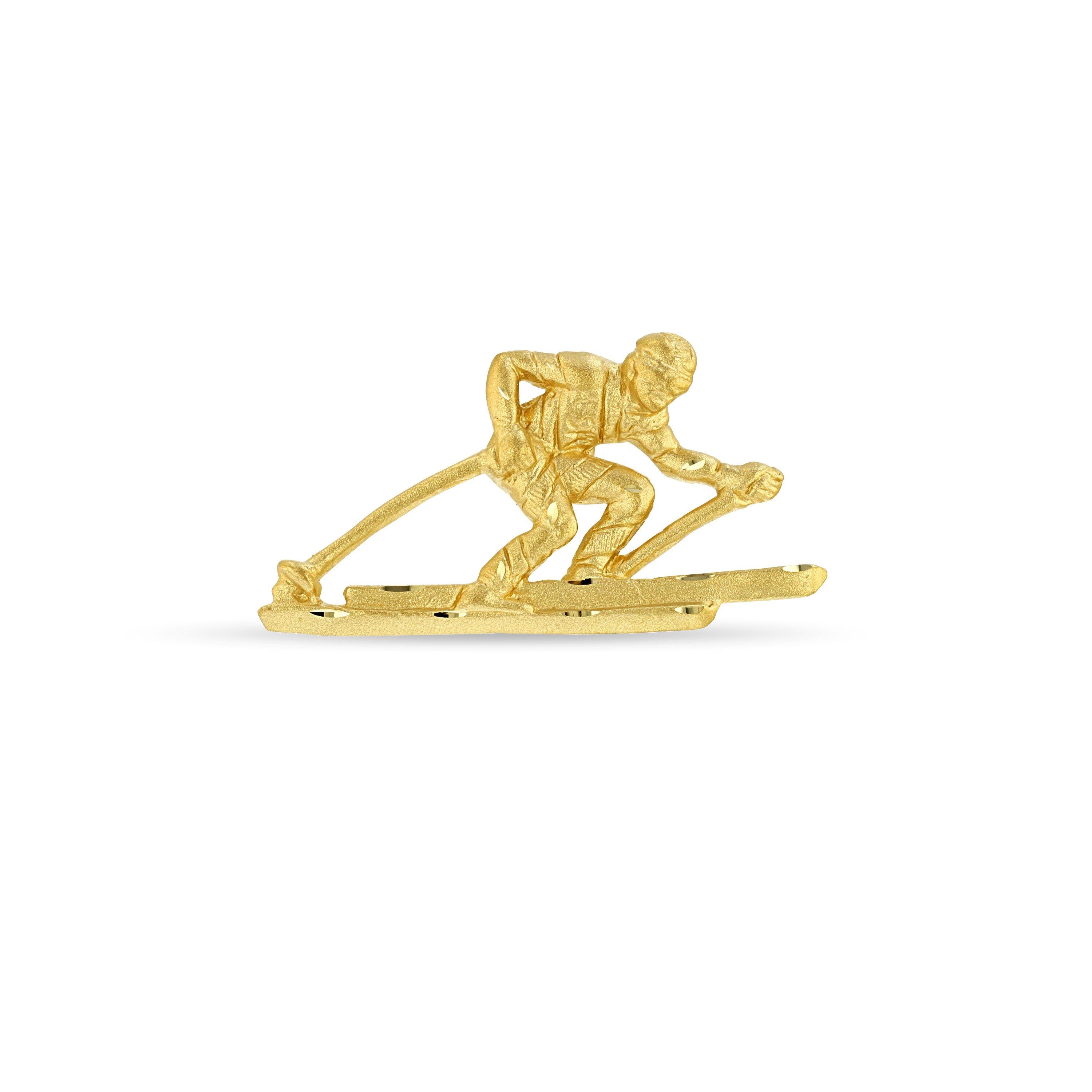 14k solid gold skier pendant