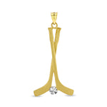14k solid gold two tone hockey sticks and puck pendant