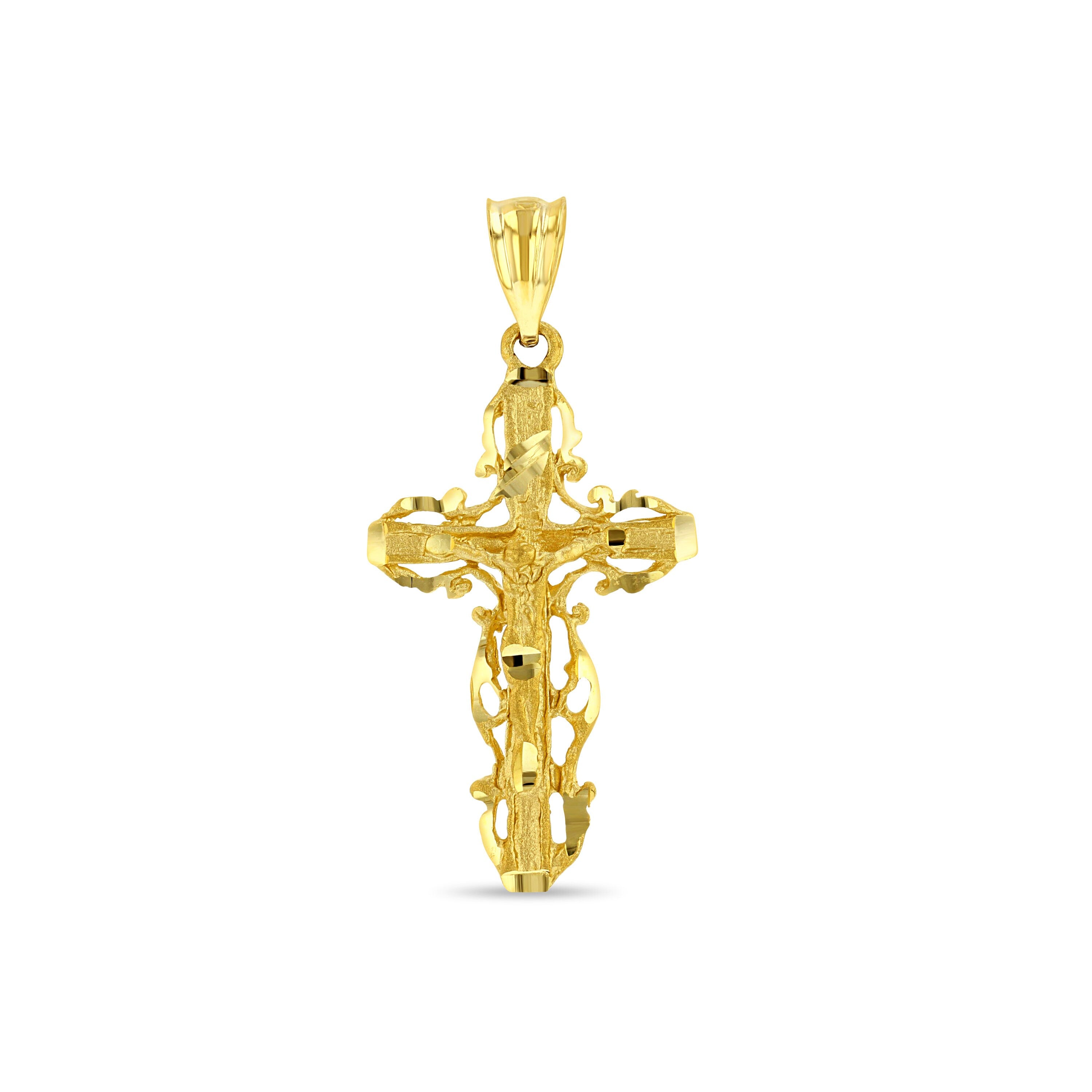 14k solid gold filigree crucifix pendant