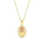 14k solid two tone Sweet 15 oval pendant on 18" solid gold chain