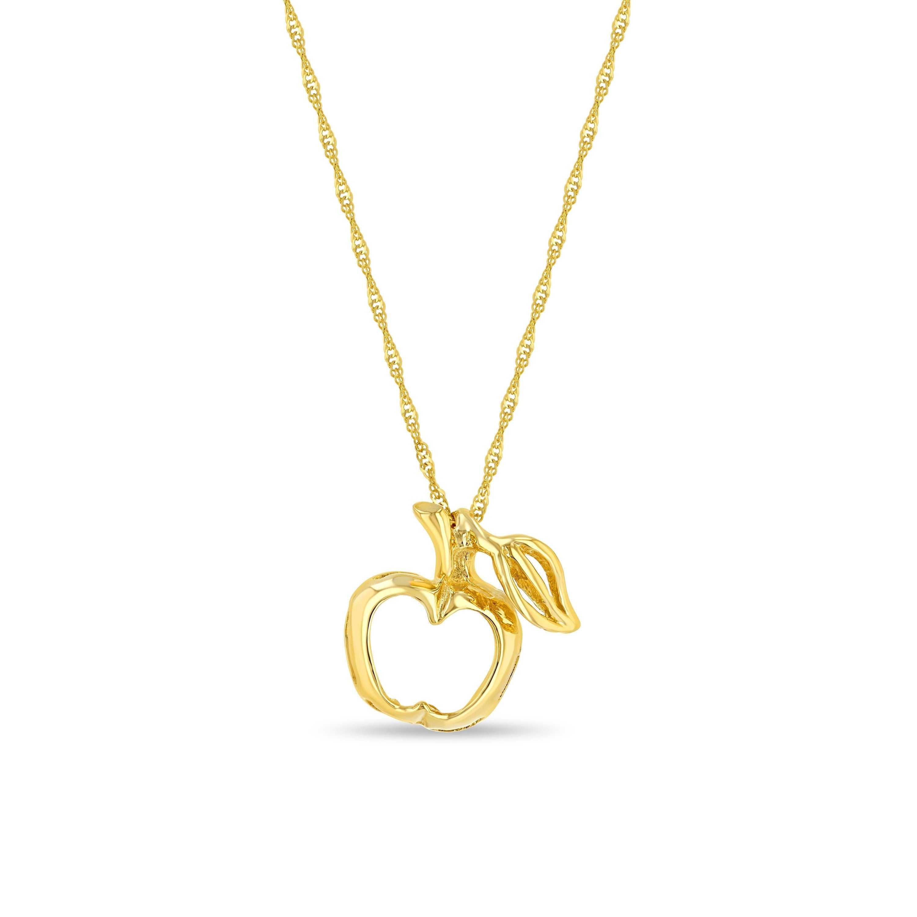 14k solid gold Apple pendant on 18" solid gold chain