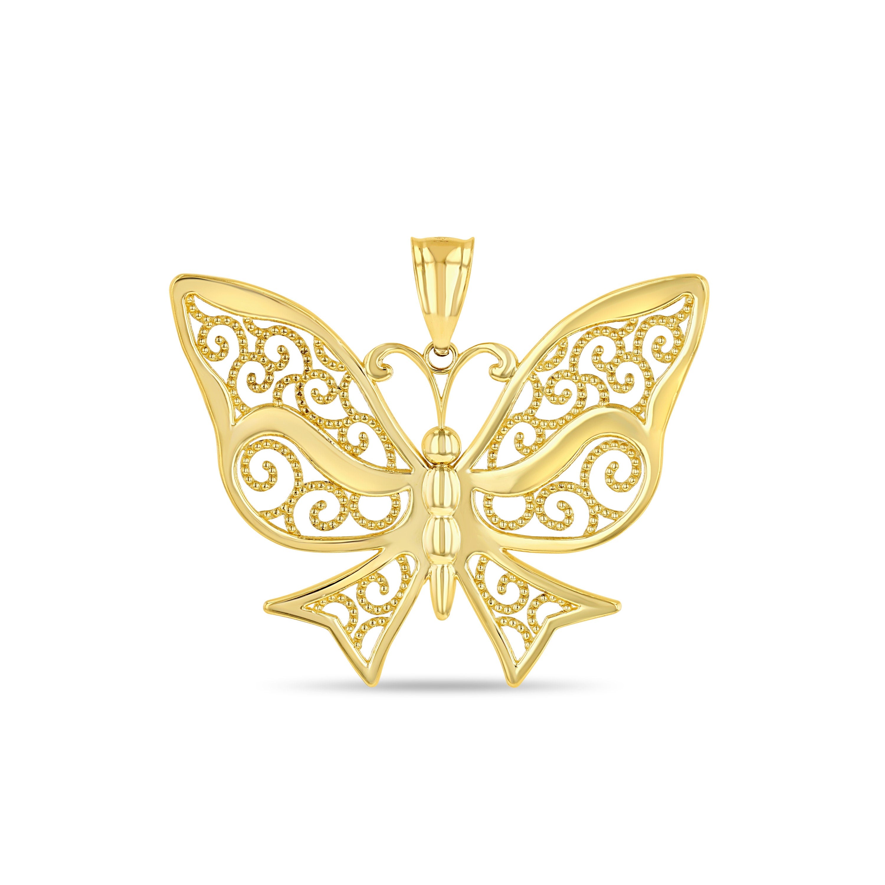 14k solid gold filigree Large butterfly pendant