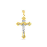 14k solid gold two tone crucifix pendant