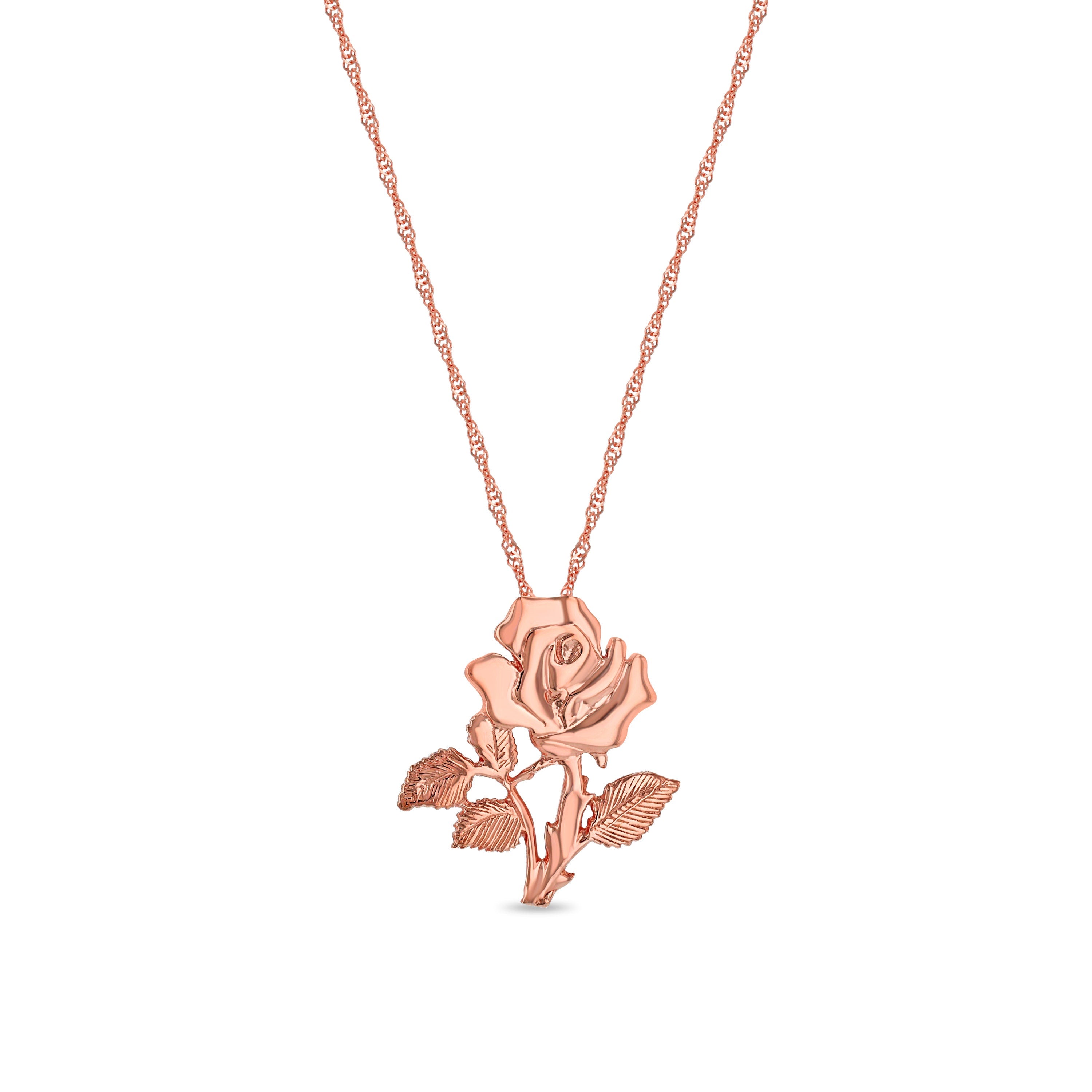 14k solid gold rose pendant on 18" solid gold chain