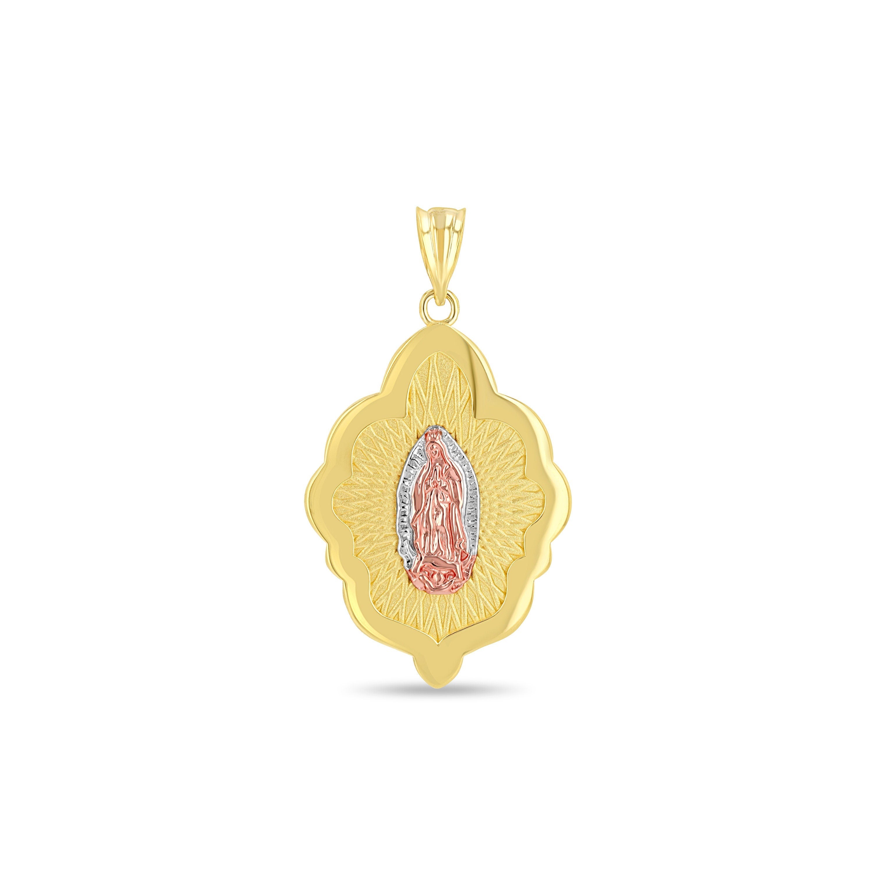 14k solid tri color gold Our Lady of Guadalupe pendant
