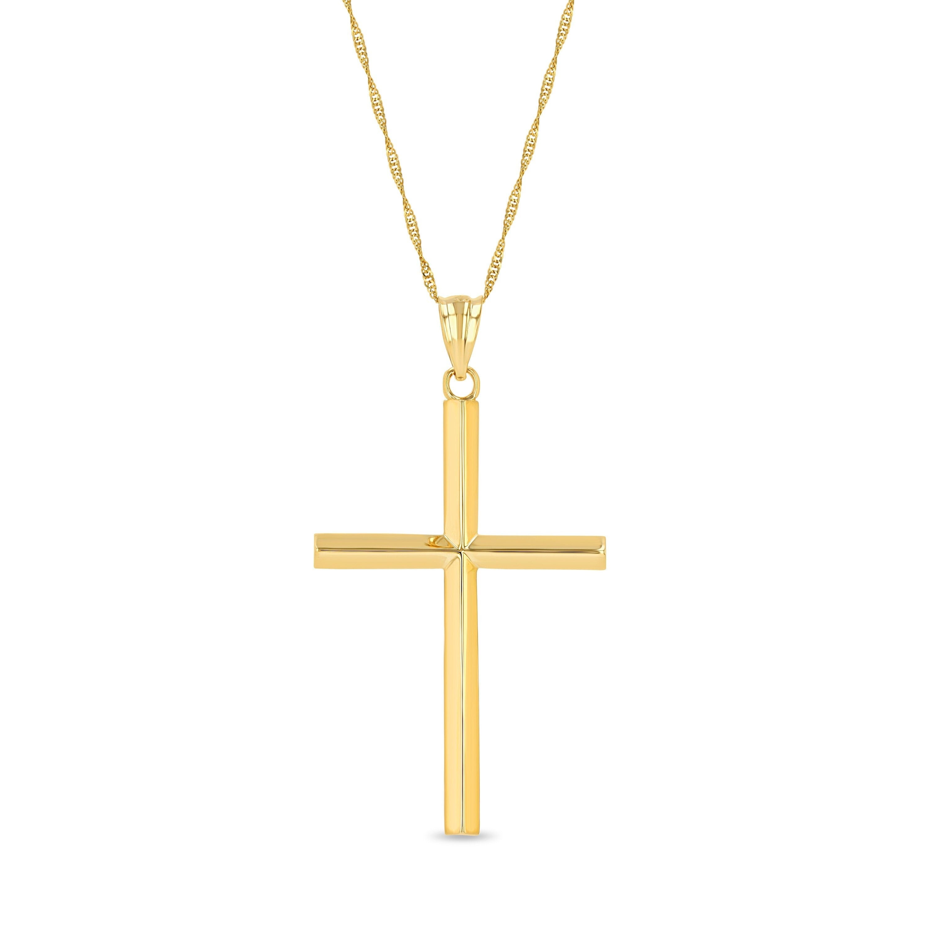 14k solid gold high polish cross pendant on 18" solid gold chain