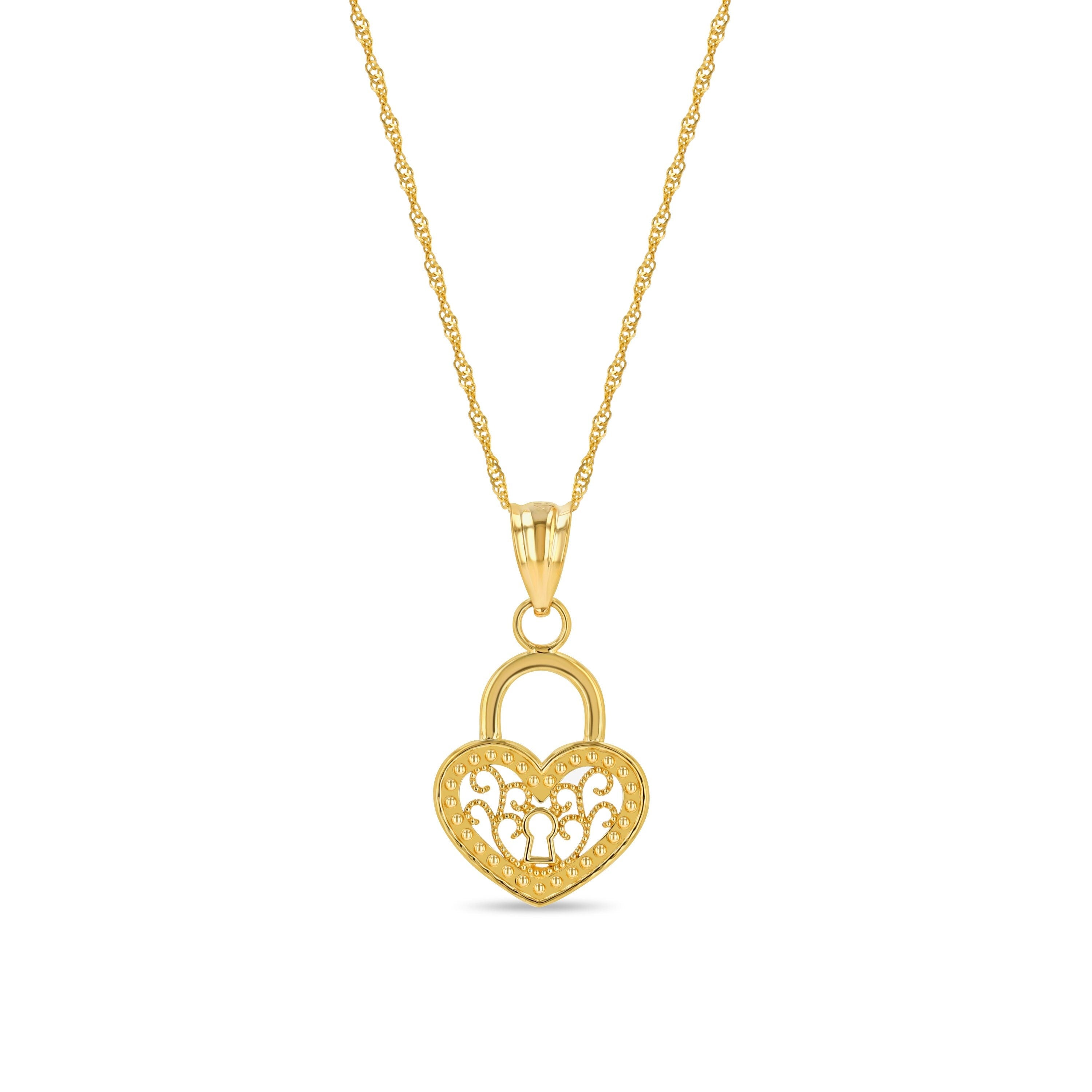 14k solid gold filigree heart pendant on 18" solid gold chain
