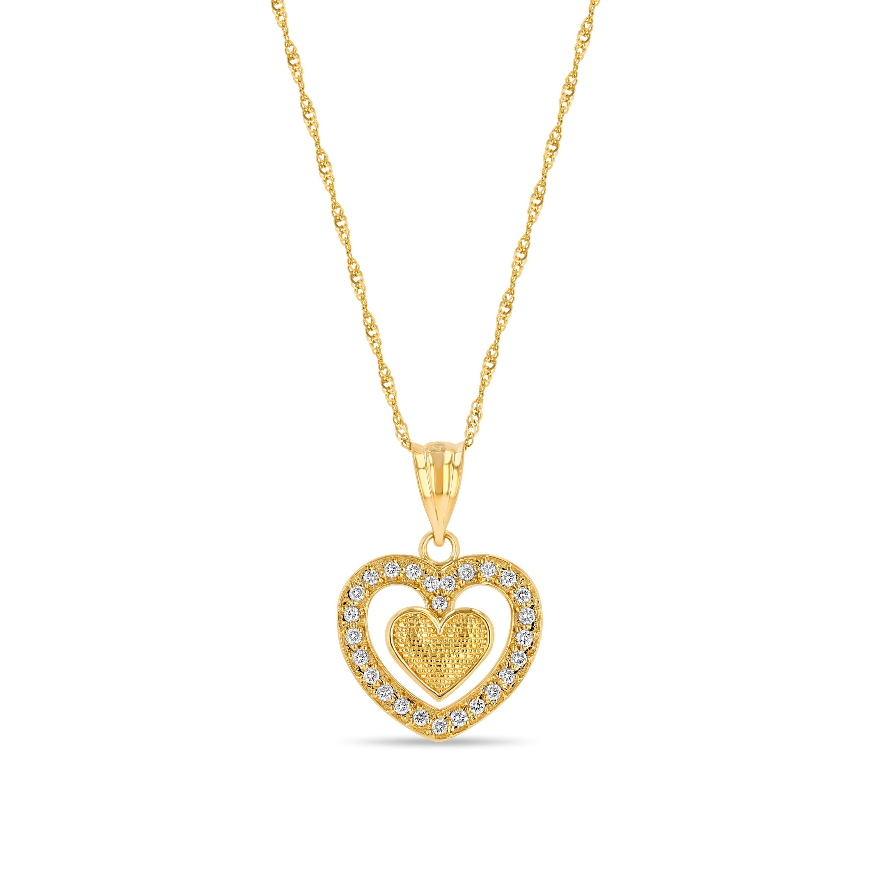 14k solid gold diamond heart pendant on 18" solid gold chain