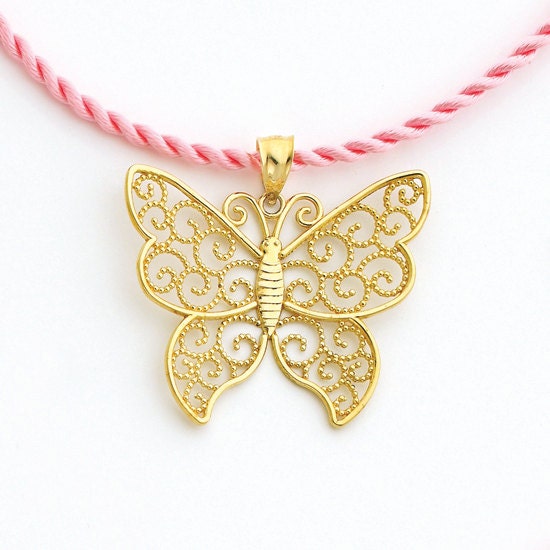 14K Gold Filigree Butterfly Pendant