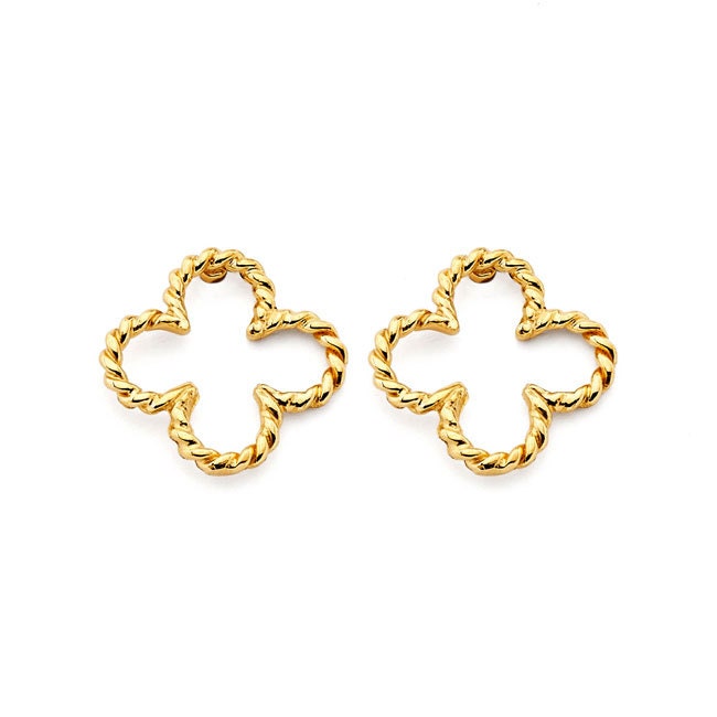 14K Solid Gold Clover Post Earrings