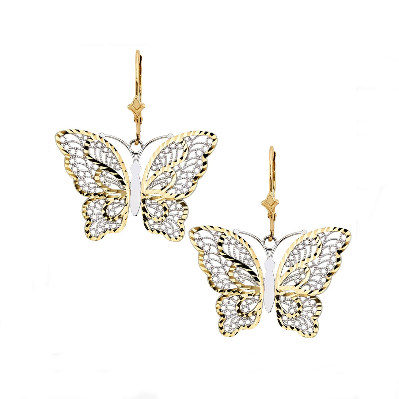 14K Two-Tone Butterfly Earrings