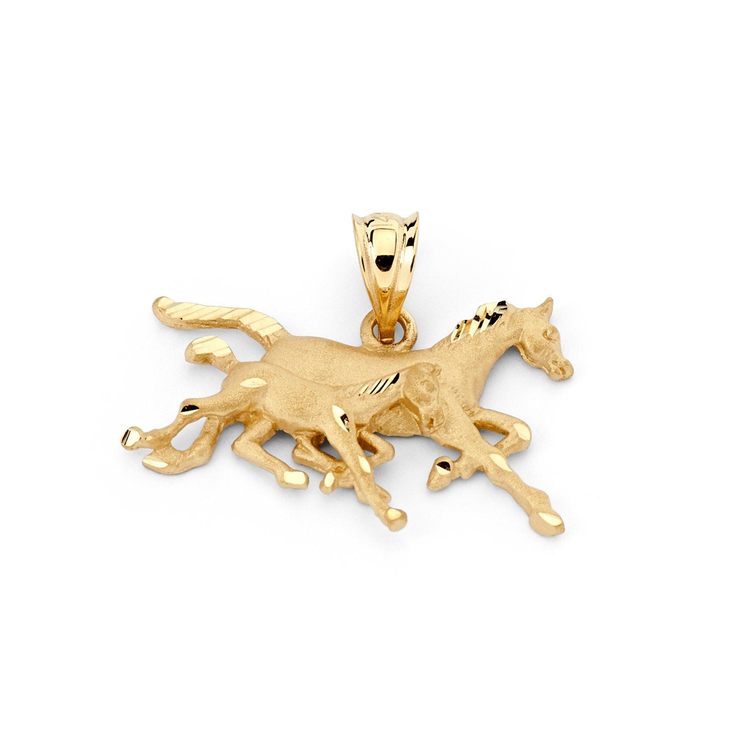 14K Yellow Gold Horse Mother and Child Pendant