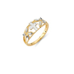14k Two-Tone Solid 14K White/Yellow Cross Ring