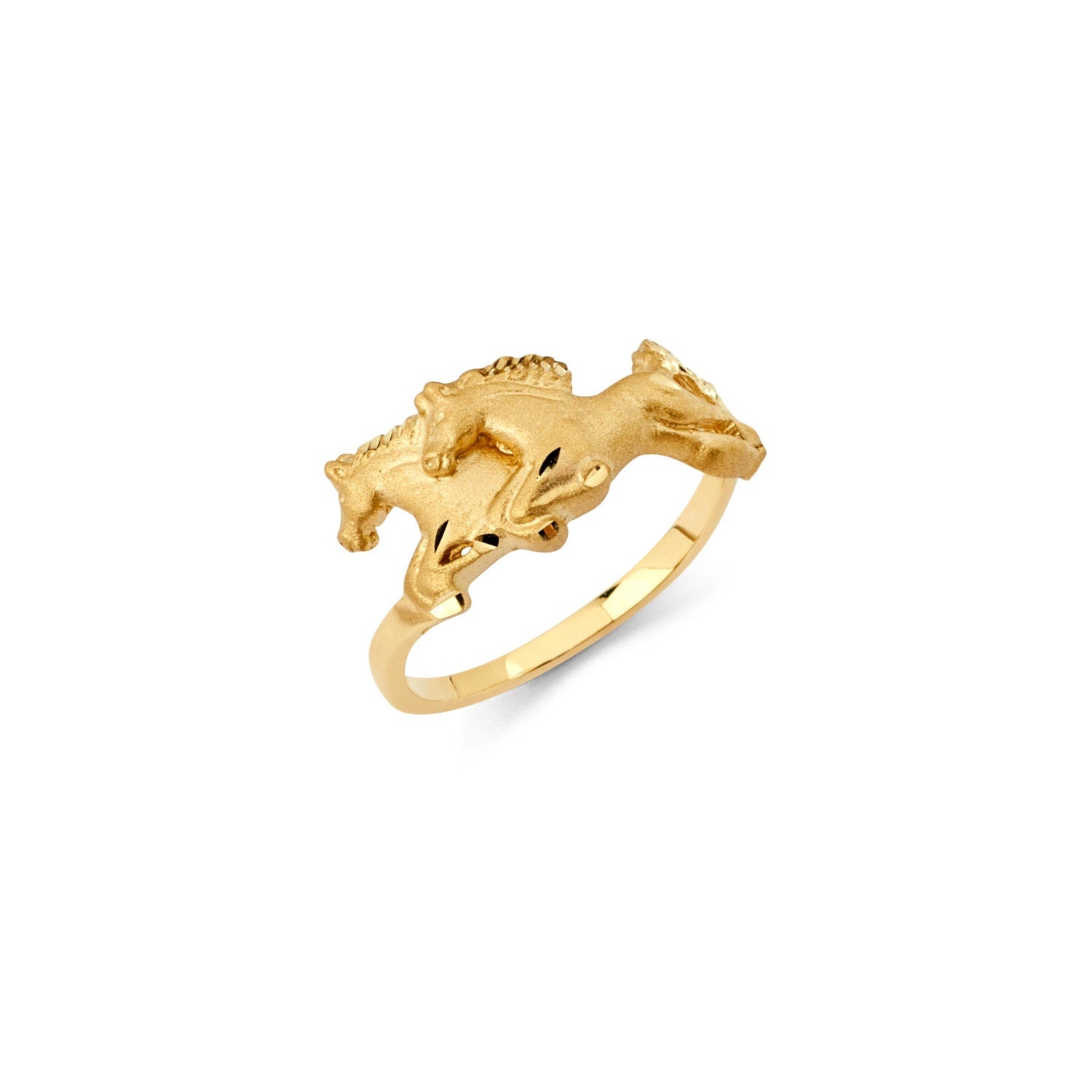 14K solid yellow gold double horse/ Running horses ring