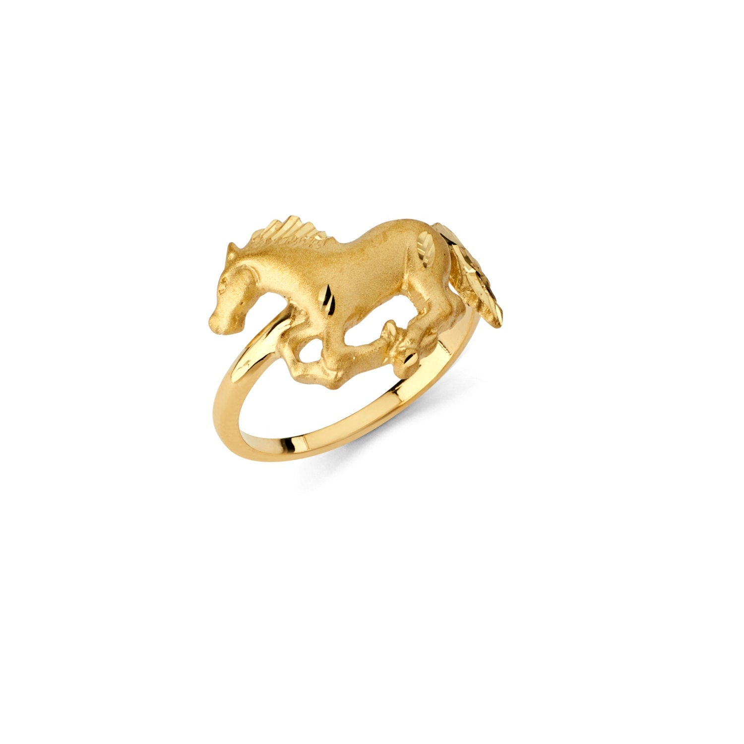 Solid 14K Yellow Gold Running Horse Ring