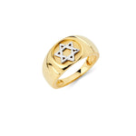 Solid 14k Yellow/White Gold Two-Tone Men's Ring With Star Of David