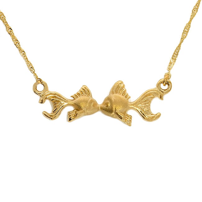 14k solid gold kissing angel fish necklace 18"